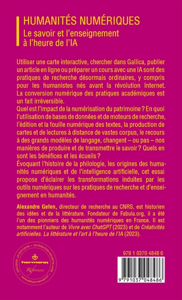 Humanités numériques, Le savoir et l'enseignement à l'heure de l'IA (9791037048486-back-cover)