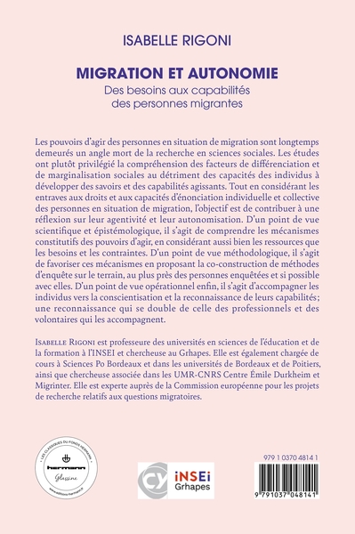 Migration et autonomie, Des besoins aux capabilités des personnes migrantes (9791037048141-back-cover)