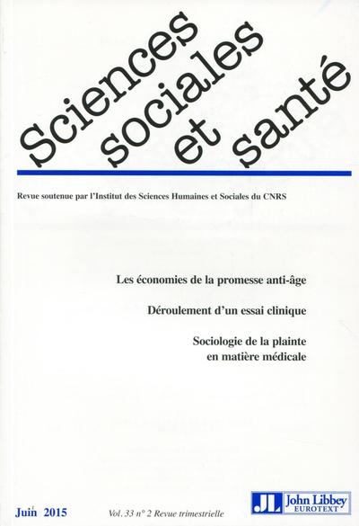 Revue sciences sociales et santé - Volume 33 - n°2 - Juin 2015 (9782742014156-front-cover)