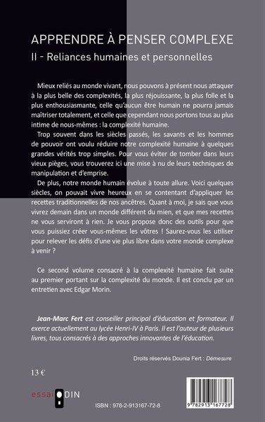 Apprendre à penser complexe (Tome II), Reliances humaines et personnelles (9782913167728-back-cover)