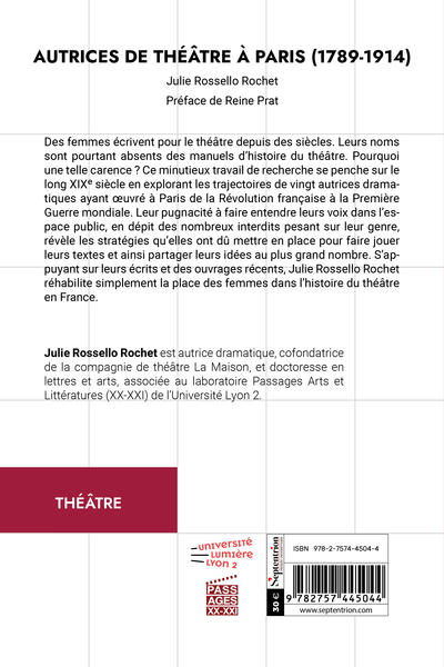 Autrices de théâtre à Paris (1789-1914) (9782757445044-back-cover)