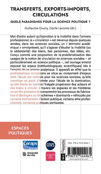 Transferts, exports-imports, circulations, Quels paradigmes pour la science politique ? (9782757444061-back-cover)