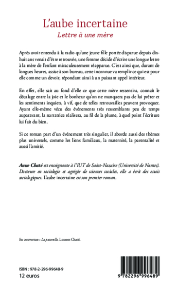 L'aube incertaine, Lettre à une mère (9782296996489-back-cover)