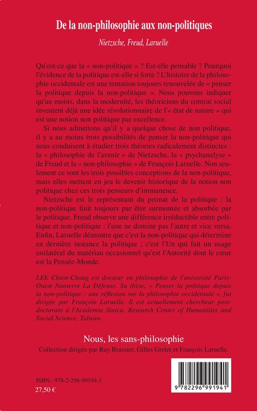 De la non-philosophie aux non-politiques, Nietzsche, Freud, Laruelle (9782296991941-back-cover)