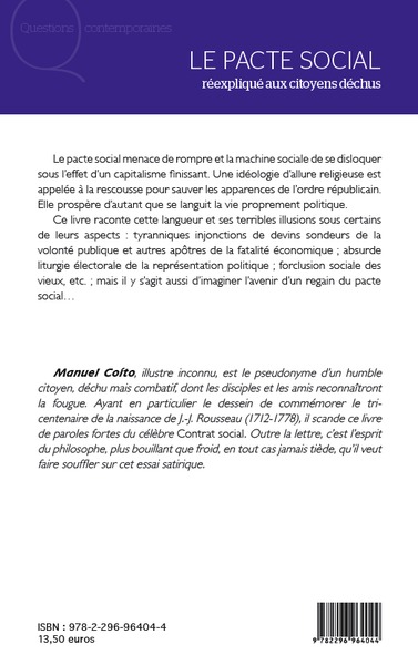 Le pacte social, Réexpliqué aux citoyens déchus (9782296964044-back-cover)