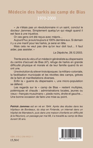 Médecin des harkis au camp de Bias, 1970-2000 (9782296993211-back-cover)