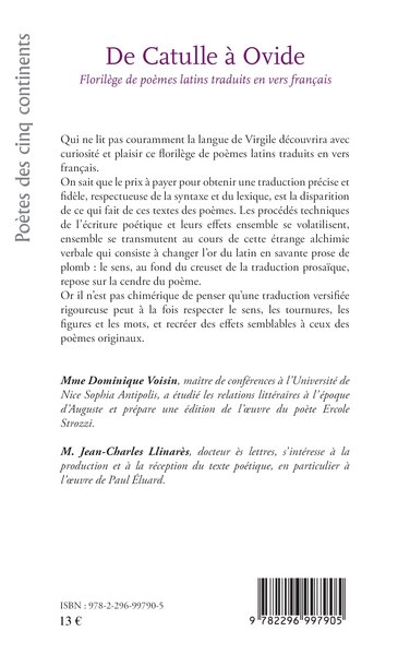 De Catulle à Ovide, Florilège de poèmes latins traduits en vers français (9782296997905-back-cover)