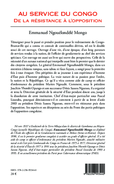 Au service du Congo (Tome 2), Mon témoignage - Entretien avec Cyriaque Magloire Mongo Dzon (9782296993440-back-cover)