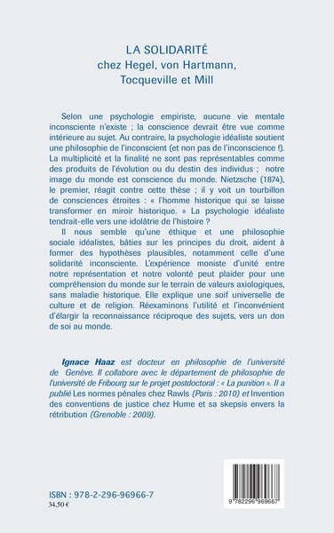 Solidarité, Chez Hegel, Von Hartmann, Tocqueville et Mill (9782296969667-back-cover)