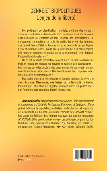 Genre et biopolitiques, L'enjeu de la liberté (9782296965294-back-cover)
