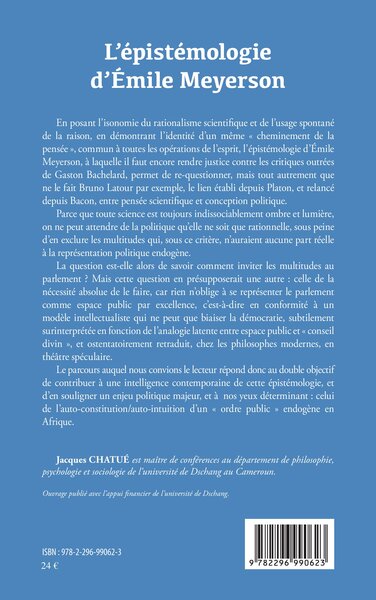 L'épistémologie d'Emile Meyerson, Eléments pour une réception politiste africaine (9782296990623-back-cover)