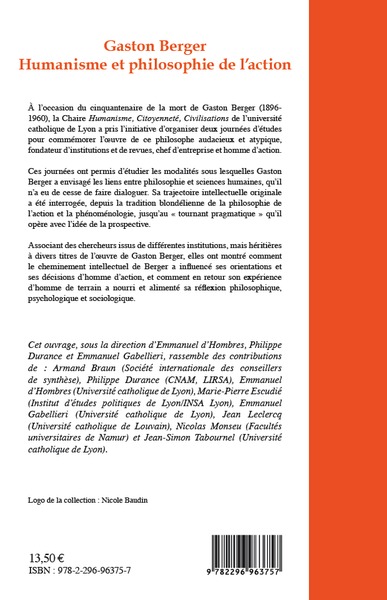 Gaston Berger Humanisme et philosophie de l'action (9782296963757-back-cover)
