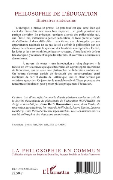 Philosophie de l'éducation, Itinéraires américains (9782296963665-back-cover)