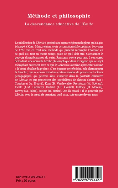 Méthode et philosophie, La descendance éducative de l'Emile (9782296993327-back-cover)