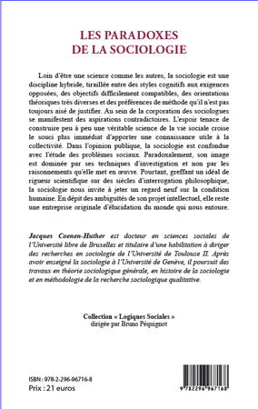 Paradoxes de la sociologie (9782296967168-back-cover)