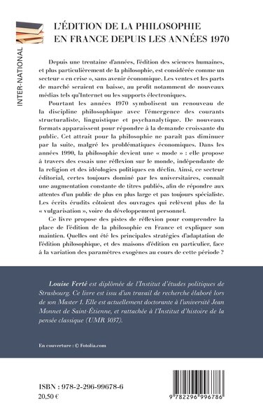 L'édition de la philosophie en France depuis les années 1970, Miroir du statut de la philosophie en France (9782296996786-back-cover)