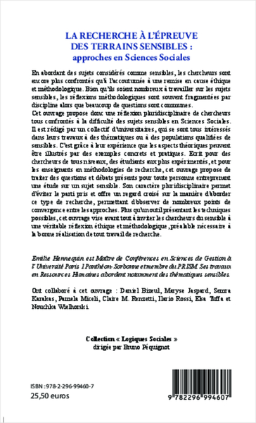 La Recherche à l'épreuve des terrains sensibles :, Approches en sciences sociales (9782296994607-back-cover)