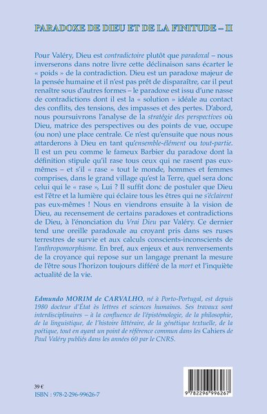 Paradoxe de dieu et de la finitude (Volume 2), Dans les Cahiers de Paul Valéry (9782296996267-back-cover)
