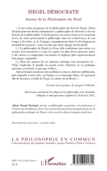 Hegel démocrate, Autour de la Philosophie du Droit (9782296991644-back-cover)
