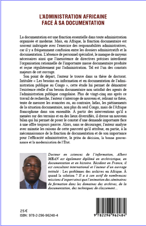 L'administration africaine face à sa documentation, Un défi pour l'émergence (9782296962484-back-cover)