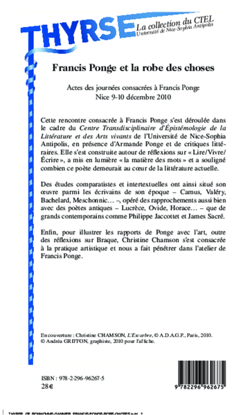 Francis Ponge et la robe des choses (9782296962675-back-cover)