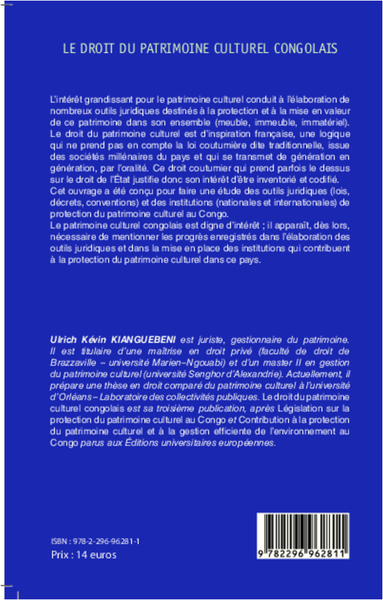 Le droit du patrimoine culturel congolais (9782296962811-back-cover)
