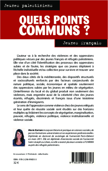 Jeunes palestiniens, jeunes français, quels points communs ?, Face à la violence et l'oppression (9782296998353-back-cover)