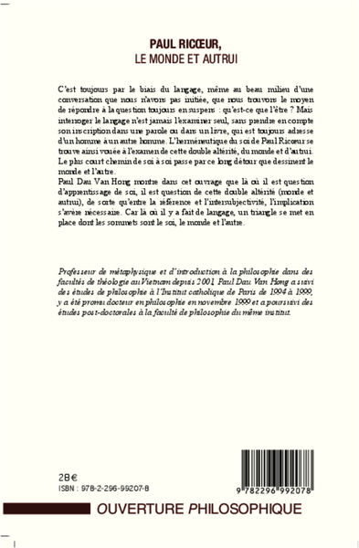 Paul Ricoeur, Le monde et autrui (9782296992078-back-cover)