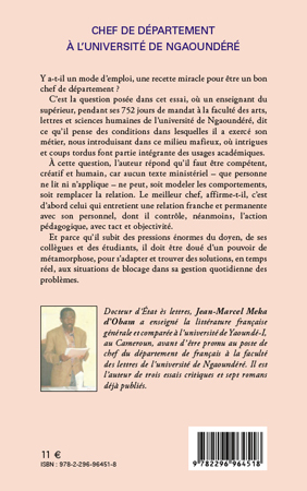 Chef de département à l'université de Ngaoundéré, Témoignage (9782296964518-back-cover)