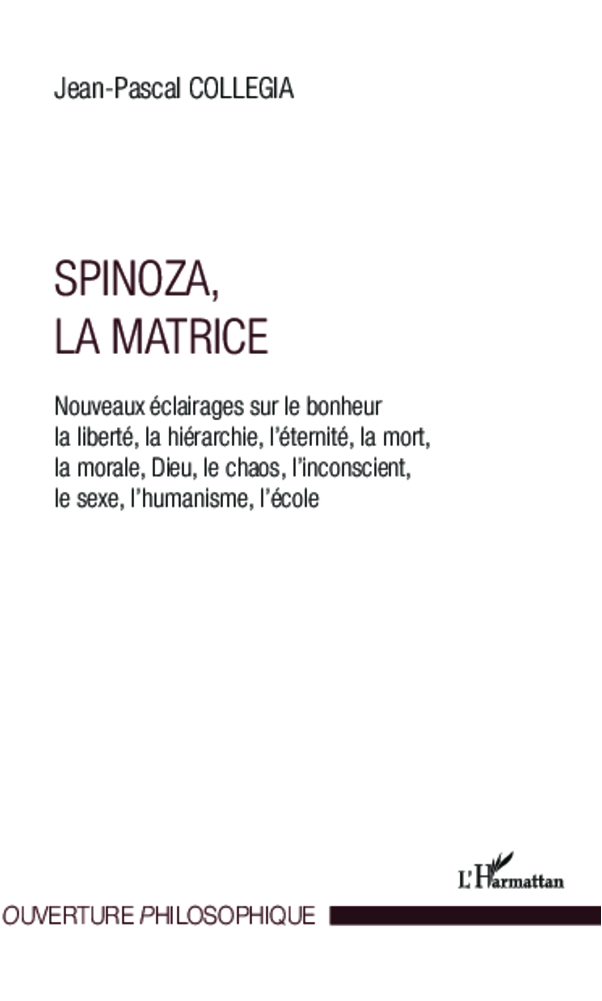 Spinoza, La matrice, Nouveaux éclairages sur le bonheur, la liberté, la hérarchie, l'éternité, la mort, la morale, Dieu, le chao (9782296997936-front-cover)