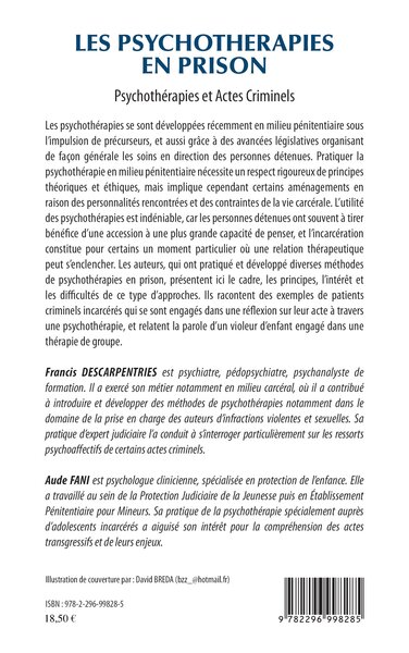 Les psychothérapies en prison, Psychothérapies et Actes Criminels (9782296998285-back-cover)