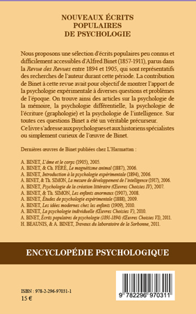 Nouveaux écrits populaires de psychologie, Oeuvres choisies VII (9782296970311-back-cover)