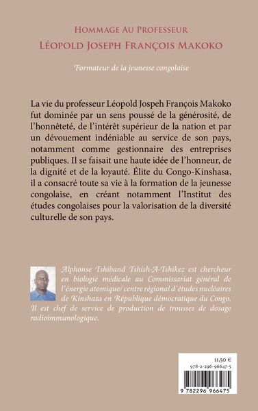 Hommage au Professeur Léopold Joseph François Makoko, Formateur de la jeunesse congolaise (9782296966475-back-cover)