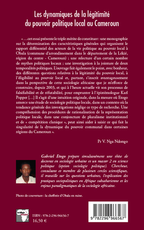 Les dynamiques de la légitimité du pouvoir politique local au Cameroun (9782296966567-back-cover)