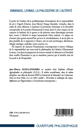 Emmanuel Levinas, la Philosophie de l'Altérité (9782296991439-back-cover)