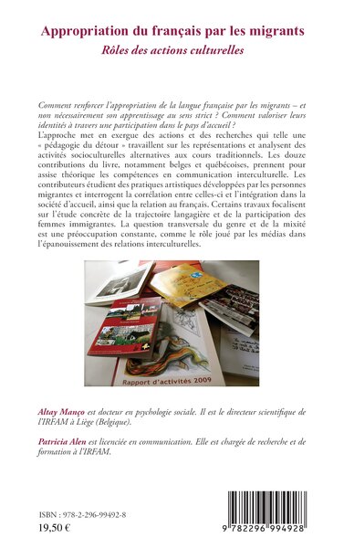 Appropriation du français par les migrants, Rôles des actions culturelles (9782296994928-back-cover)