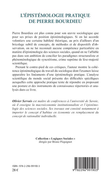 L'épistémologie pratique de Pierre Bourdieu (9782296991903-back-cover)