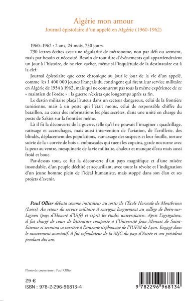 Algérie mon amour, Journal épistolaire d'un appelé en Algérie (1960-1962) (9782296968134-back-cover)