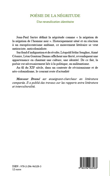 Poésie de la négritude, Une revendication identitaire (9782296963283-back-cover)