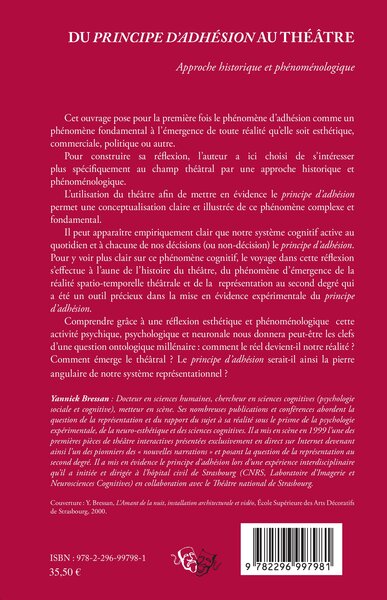 Du principe d'adhésion au théâtre, Approche historique et phénoménologique (9782296997981-back-cover)