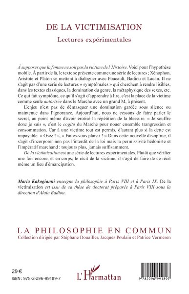 De la victimisation, Lectures expérimentales (9782296991897-back-cover)