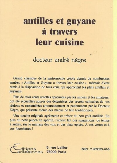 Antilles et Guyane à travers leur cuisine (9782903033705-back-cover)