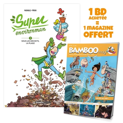 Super Environman - tome 01 + Bamboo mag offert, Sous les déchets, la plage (9782818986202-front-cover)