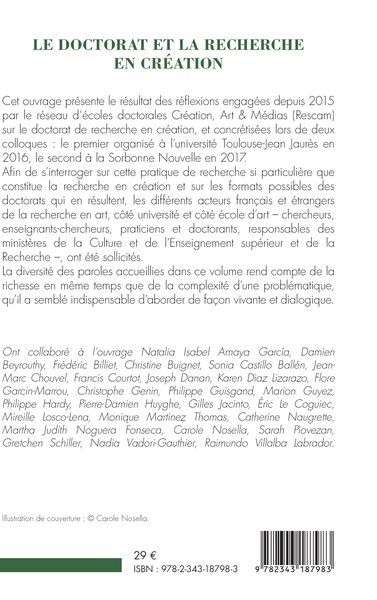 Le doctorat et la recherche en création (9782343187983-back-cover)