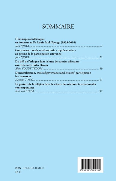 Revue Africaine d'Etudes Politiques et Stratégiques, Revue africaine n° 1 / 2016 d'études politiques & stratégiques (9782343104102-back-cover)