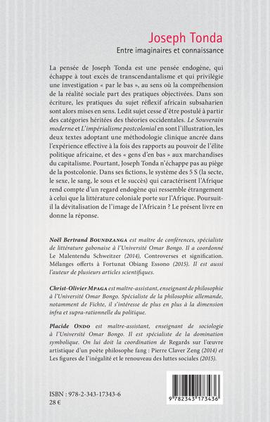 Joseph Tonda Entre imaginaire et connaissance (9782343173436-back-cover)