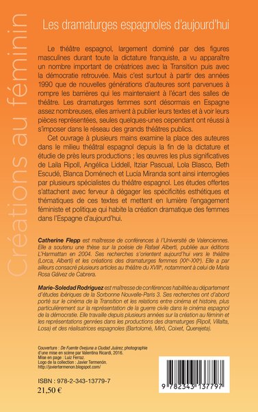 Les dramaturges espagnoles d'aujourd'hui (9782343137797-back-cover)