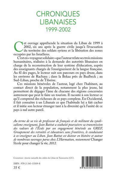 Chroniques libanaises, 1999-2002 - Journal d'un promeneur solidaire (9782343155098-back-cover)