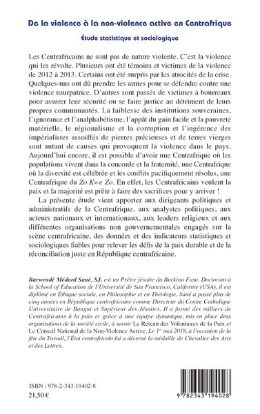 De la violence à la non-violence active en Centrafrique, Étude statistique et sociologique (9782343194028-back-cover)