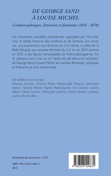 De George Sand à Louise Michel, Combats politiques, littéraires et féministes (1815-1870) (9782343129631-back-cover)